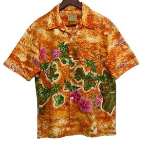 Vintage Ui Maikai Shirt Mens Medium Hawaiian Short Sleeve Orange Tropical Retro